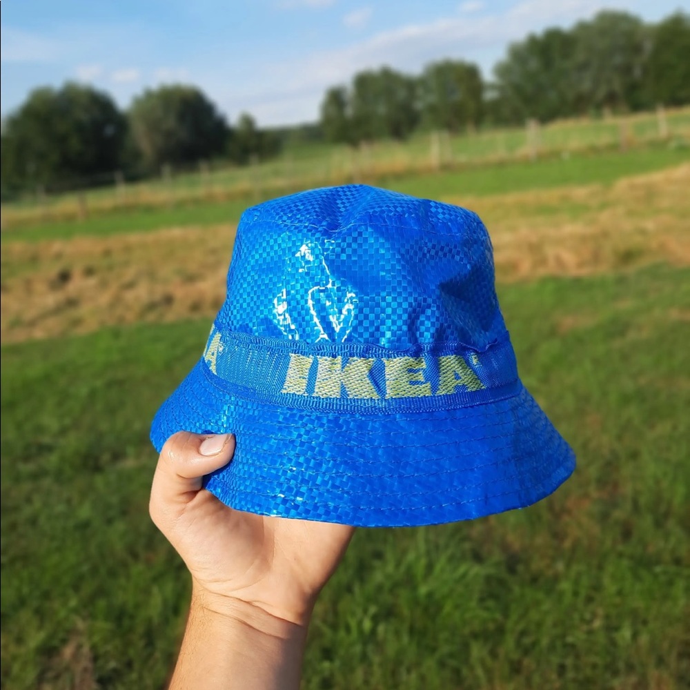 IKEA Limited Edition KNORVA­ Bucket Hat Blue logo yellow waterproof rain cap NEW - Picture 4 of 6